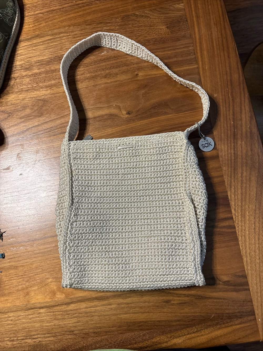 The Sak Original Boho Cream Crochet Knit Shoulder Bag Purse Zip